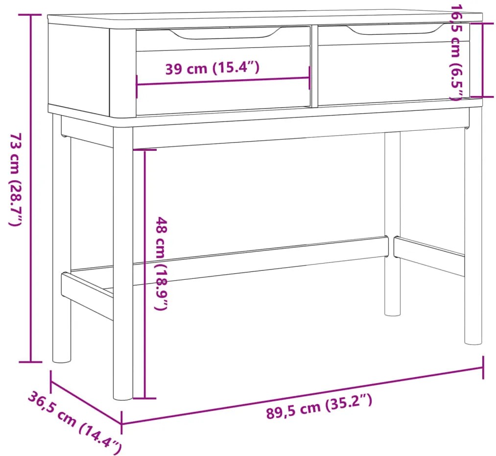Mesa consola FLORO 89,5x36,5x73 cm pinho maciço castanho mel