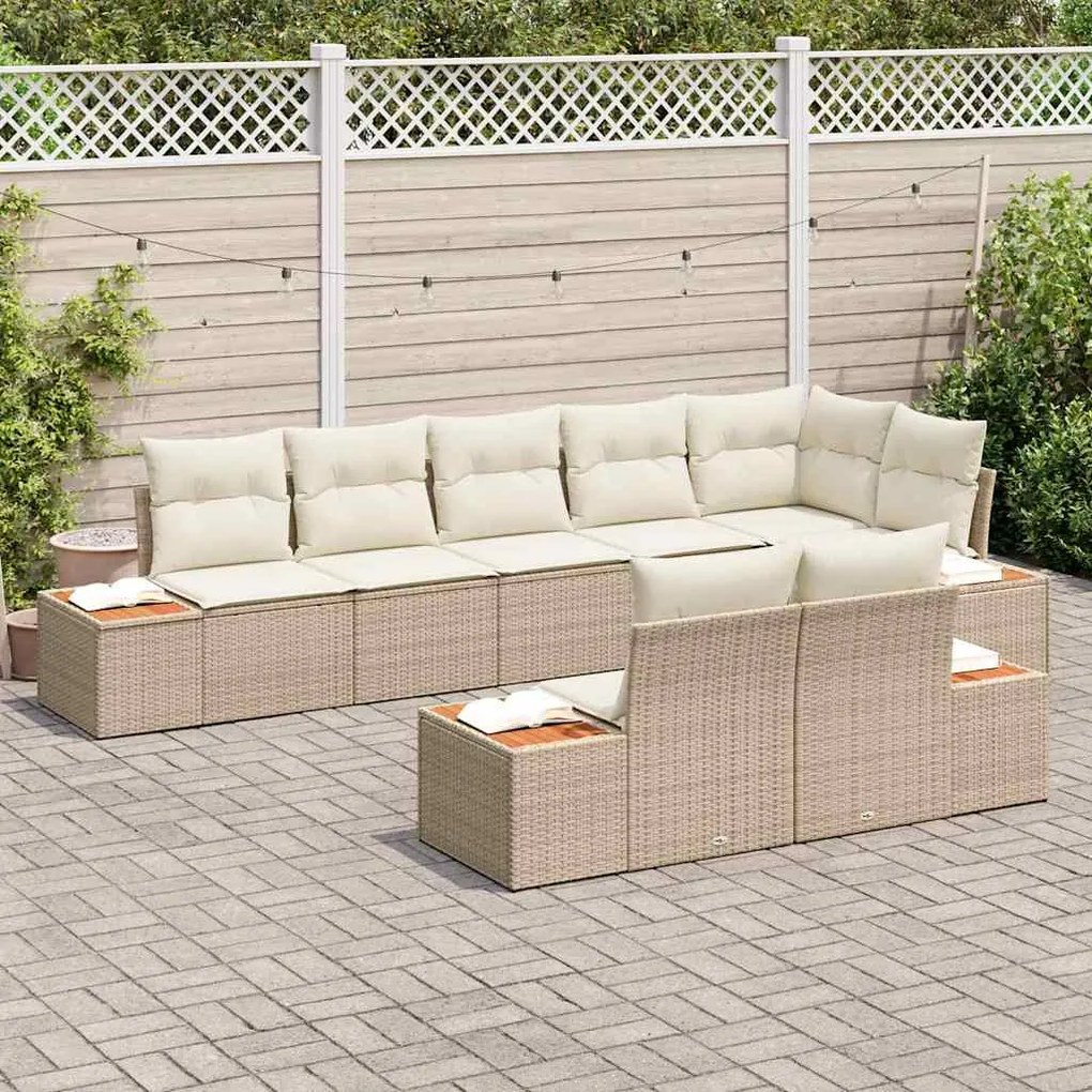 Conjunto de Sofá para Jardim com 8 Peças e Almofadas Bege em Poliratan