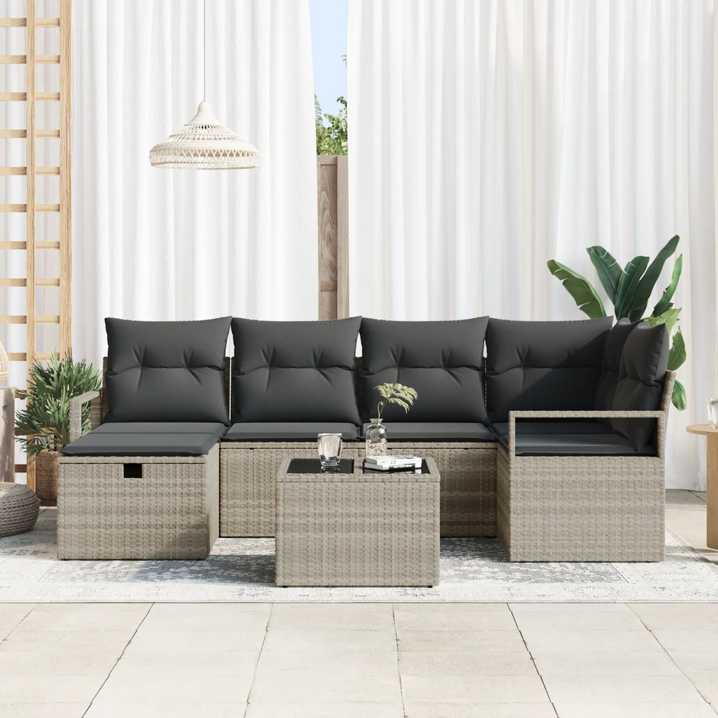 Conjunto de Sofá de Jardim vidaXL 7 Peças com Almofadas Cinza Claro Ra