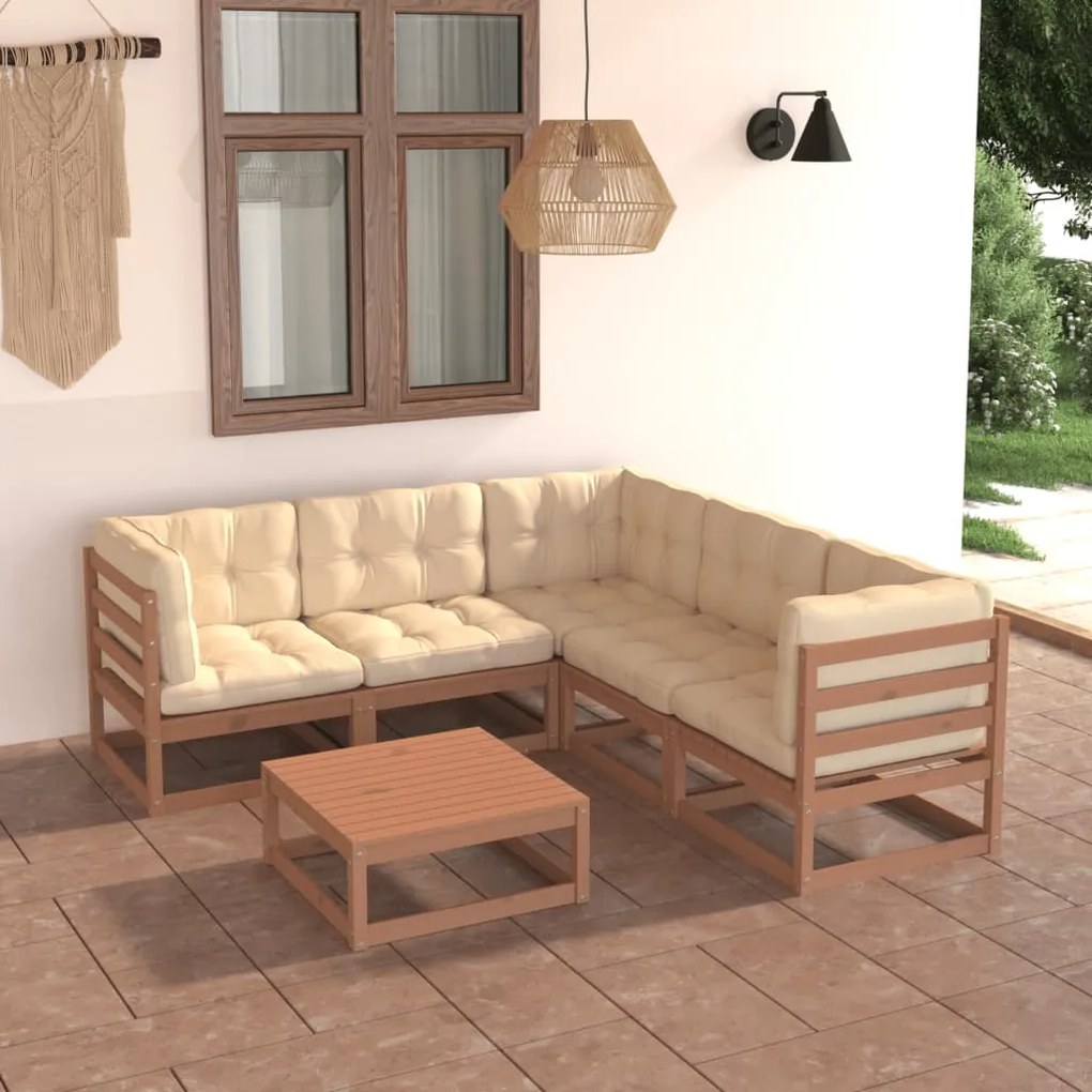 vidaXL 6 pcs conjunto lounge de jardim c/ almofadões pinho maciço