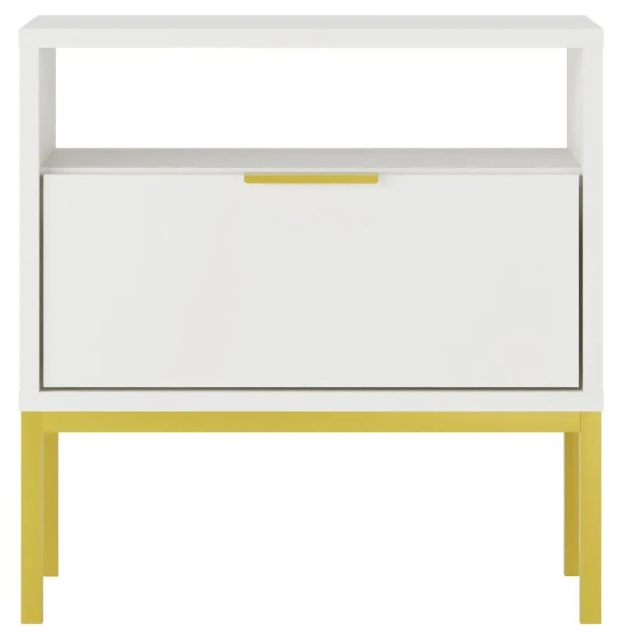 Mesa de Cabeceira "AUSTIN" - 45×55×33 cm - Branco e Dourado - Design M