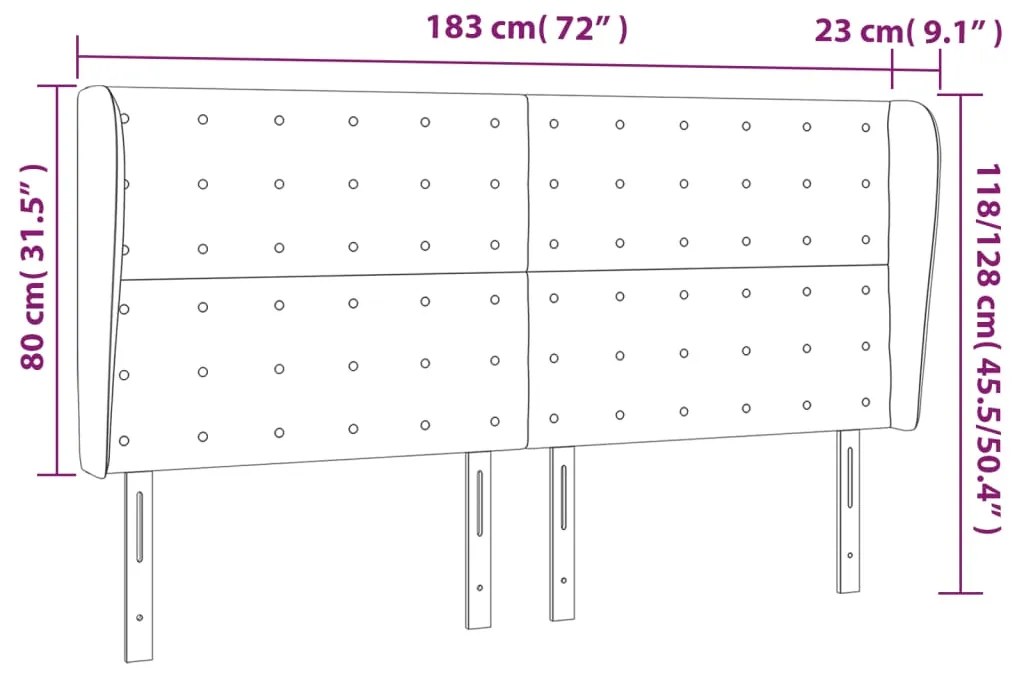 Cabeceira de cama c/ abas tecido 183x23x118/128 cm creme