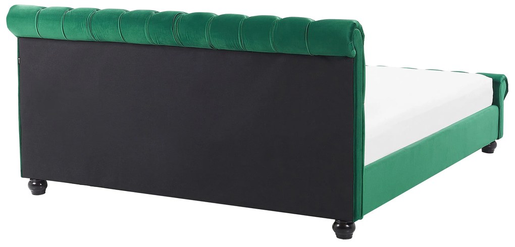 Cama de casal em veludo verde esmeralda 180 x 200 cm AVALLON Beliani