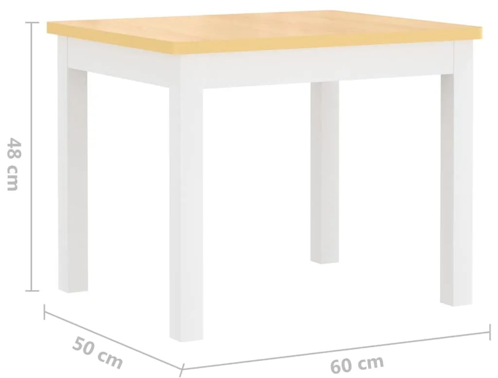 4 pcs conjunto mesa e cadeiras infantil MDF branco e bege