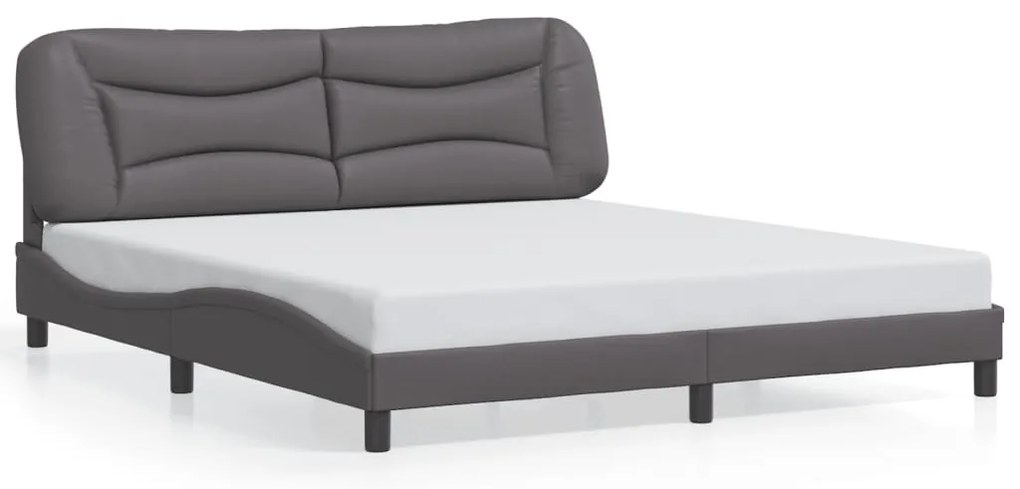 Estrutura de cama c/ luzes LED 180x200cm couro artificial cinza