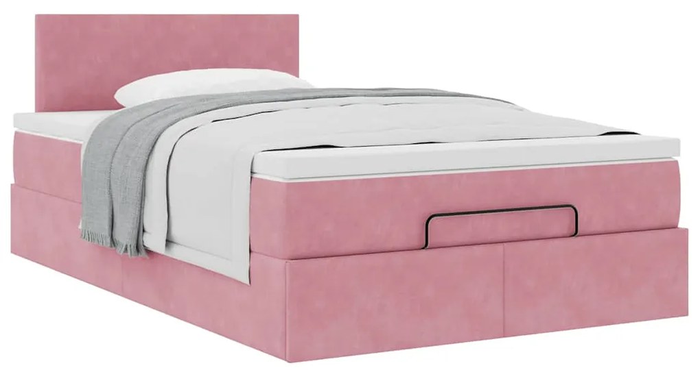 Estrutura de cama otomana com colchão 120x200 cm veludo rosa