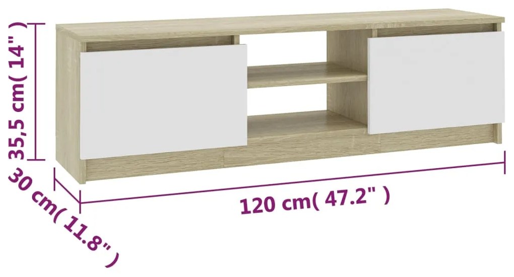 Móvel TV 120x30x35,5cm contraplacado cor branco/carvalho sonoma