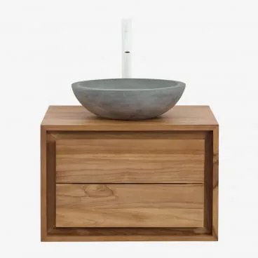Conjunto De Móvel De Casa De Banho Suspenso Em Madeira De Teca Jabari Madeira De Teca & Cimento Cinzento Redondo Ø40 Cm Tarsis & Sem Espelho - Sklum