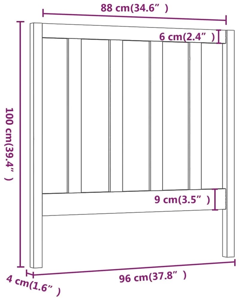 Cabeceira de cama 96x4x100 cm pinho maciço cinzento