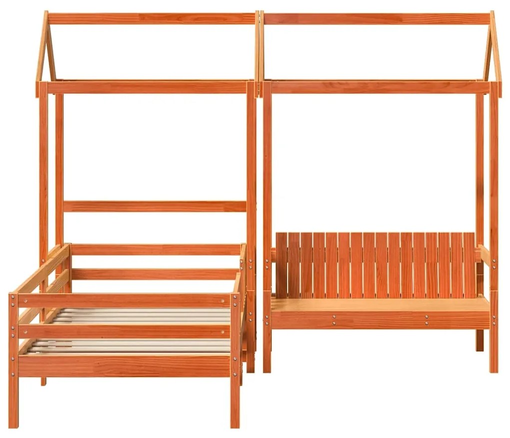 Conj. cama e banco c/ telhado 75x190 cm pinho castanho-mel