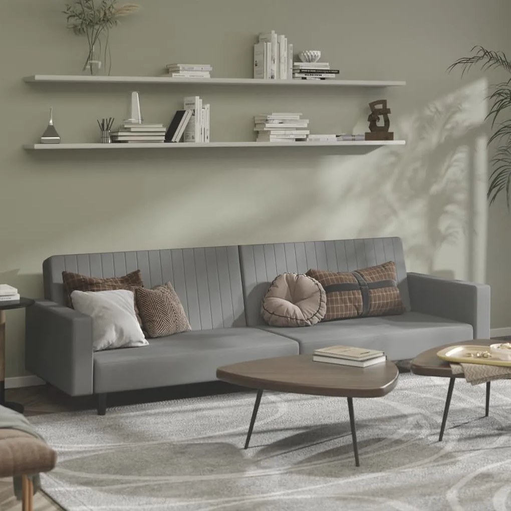 337650 vidaXL Sofá-cama de 2 lugares veludo cinzento-claro