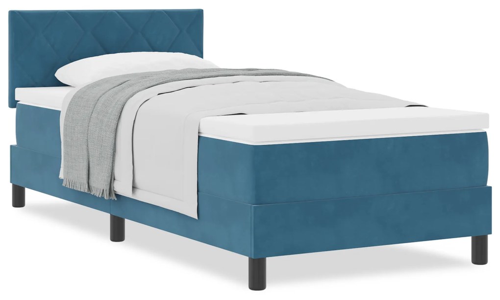 Cama Box com Colchão vidaXL Azul Escuro 90x200 cm Veludo