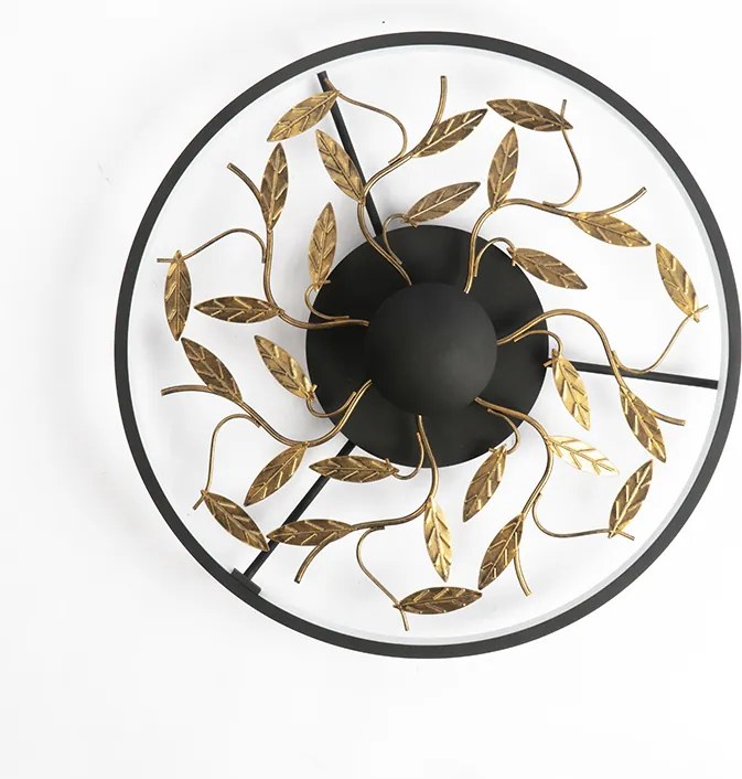 Candeeiro de teto Art Déco preto com dourado 3-passos regulável - Bota