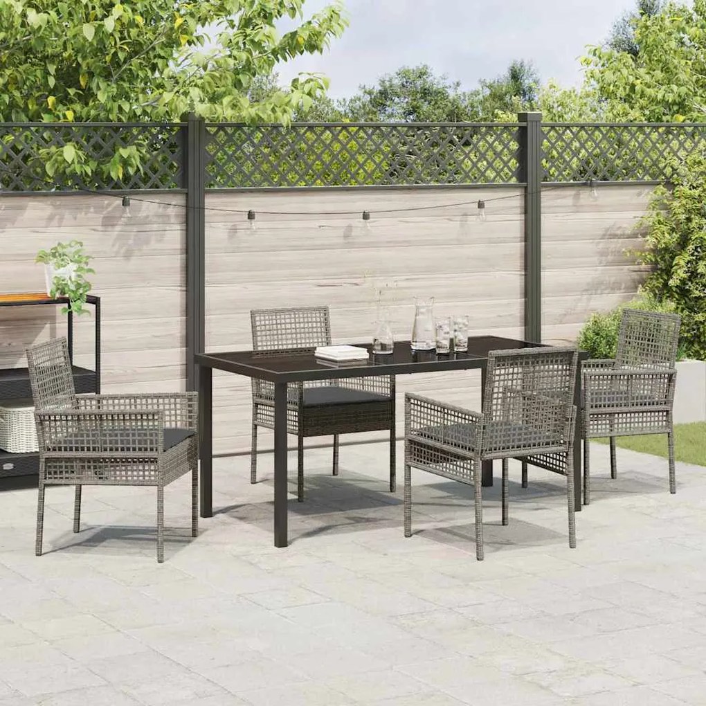 Conjunto de Jantar de 5 Peças com Almofadas Cinza Rattan PE