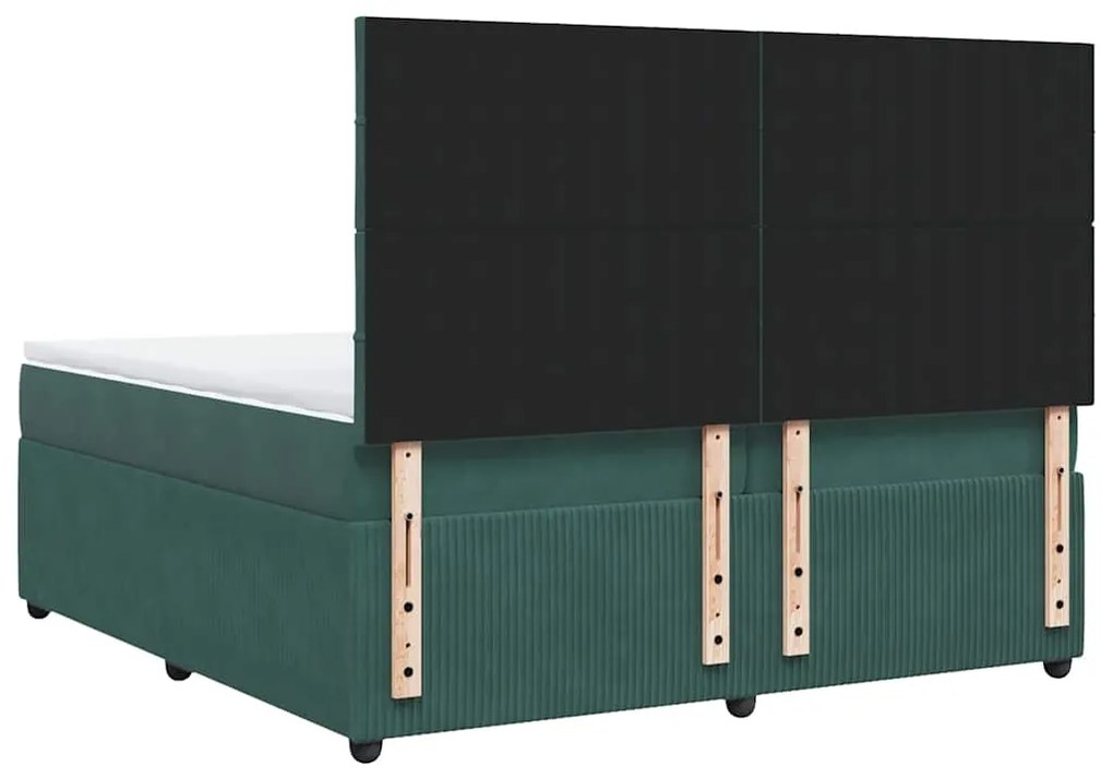 Cama com molas/colchão 200x200 cm veludo verde-escuro