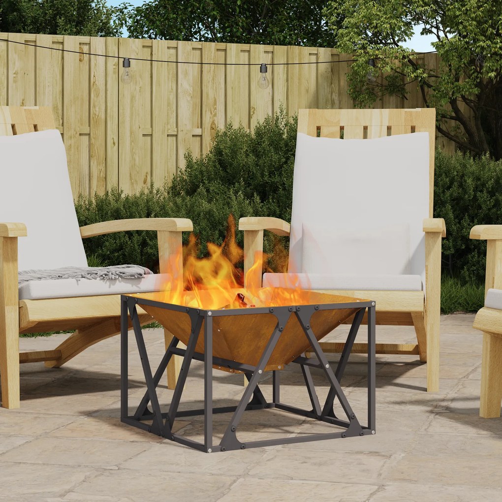 vidaXL Fogo Pit Quadrado 50x50x35 cm Aço Envelhecido