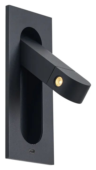 Candeeiro de parede moderno preto com LED e porta USB-C - Hilton