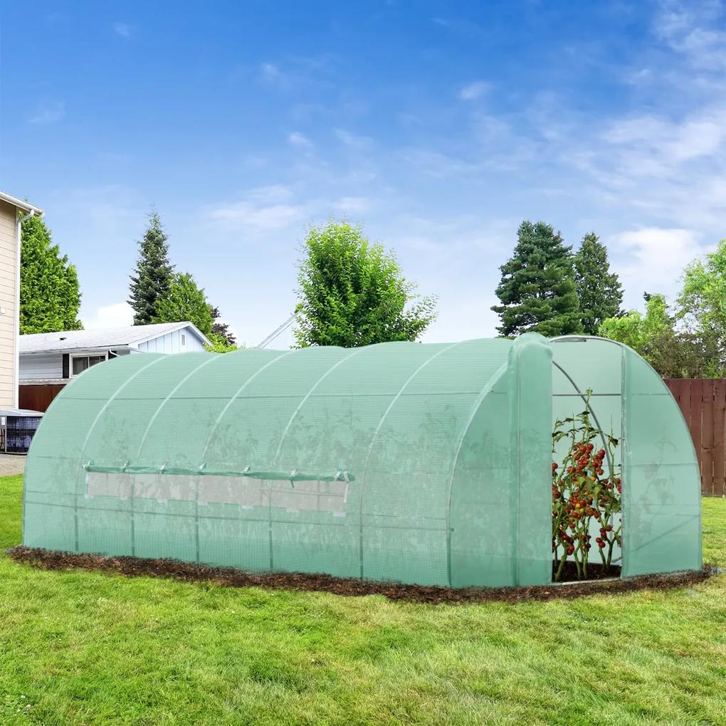 Outsunny® Estufa de Jardim e Quintal com 6 janelas para Cultivar Plantas e Verduras Coberta de PE 140g/㎡ Material de Aço - 6x3x2m