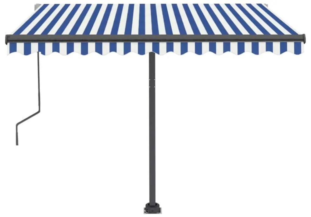 Toldo automático LED e sensor de vento 300x250 cm azul e branco