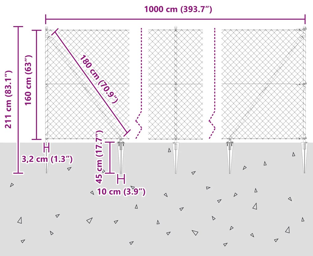 Cerca de Cadeia com 7 Postes de Estaca 1,6x10 m Aço Galvanizado