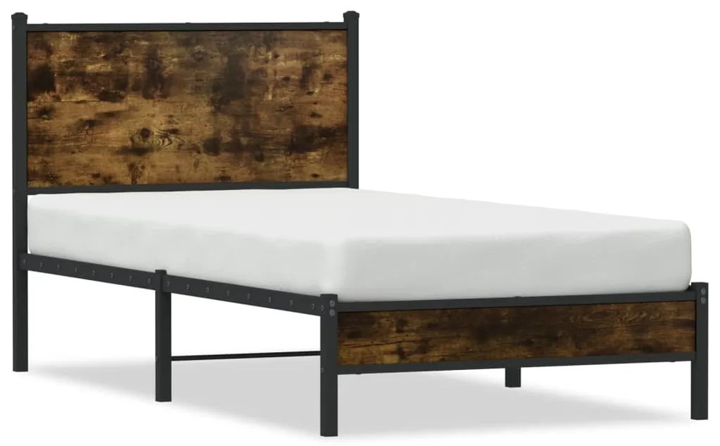 Estrutura de cama com cabeceira 90x190 cm metal carvalho fumado