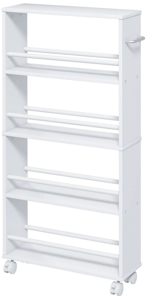 HOMCOM Prateleira Multifuncional com Rodas estilo Estreito 4 Prateleiras 45x15x91 cm Branco | Aosom Portugal