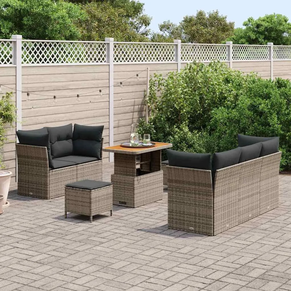 Conjunto de Sofá de Jardim vidaXL com 8 Peças e Almofadas Cinza Rattan