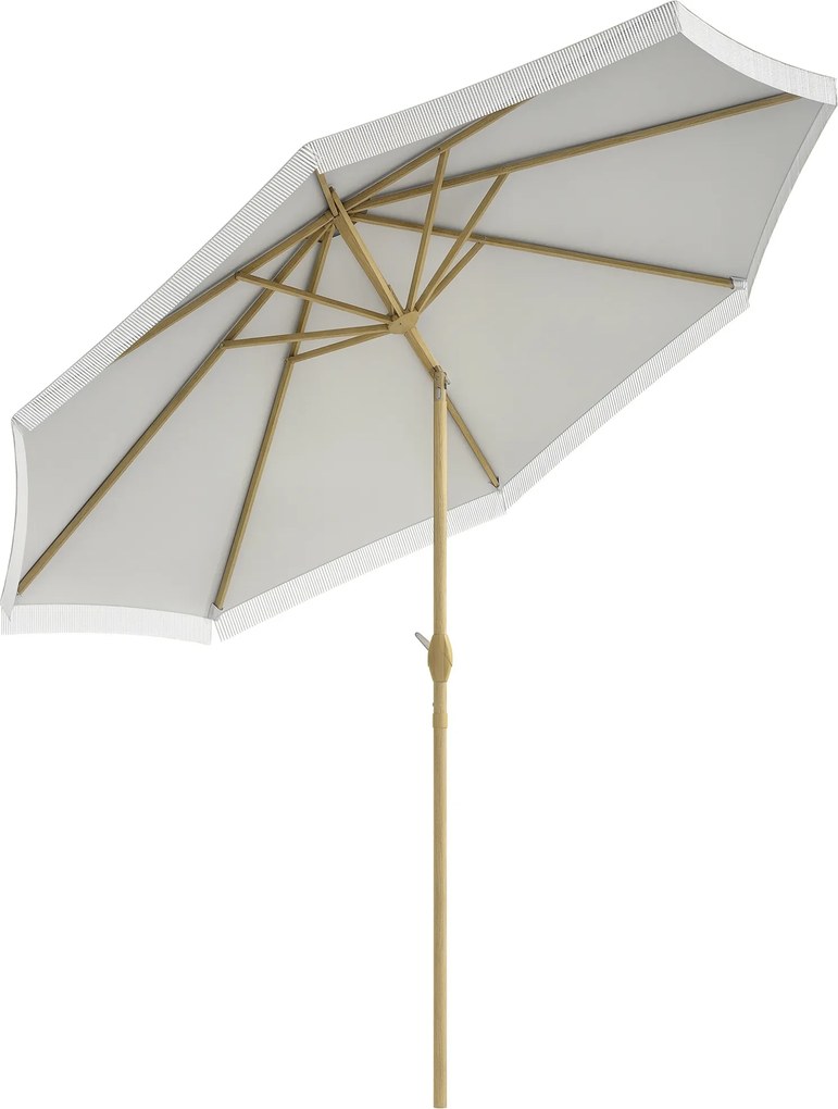 Guarda-sol de jardim inclinável com manivela e franjas, estilo boémio, 8 varas, Ø 265 x 244 cm, branco