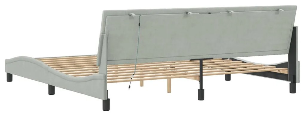 Estrutura de cama c/ luzes LED 200x200 cm veludo cinzento-claro