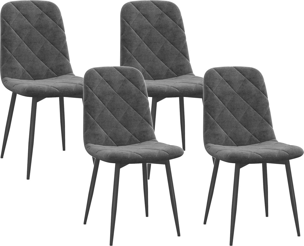 Conjunto de 4 Cadeiras de Jantar Modernas Cadeiras de Cozinha Estofadas em Veludo com Pés de Aço 45x54x87 cm Cinza