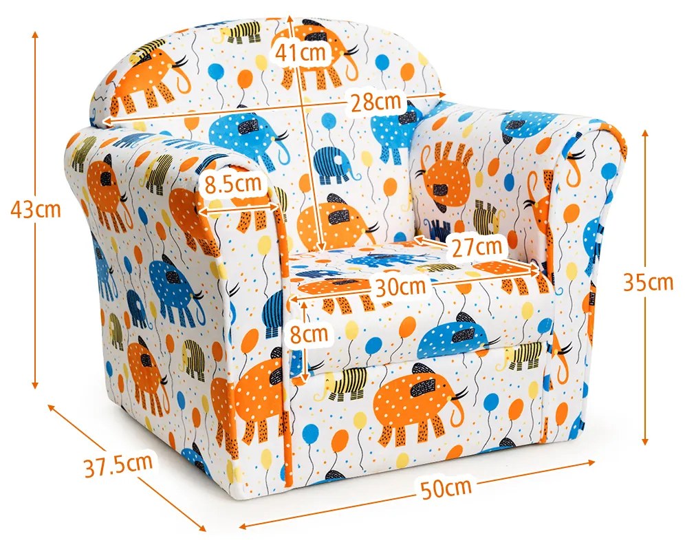 Sofá Infantil Cadeira de Elefante Infantil com Armação de Madeira para Quarto Infantil 50 x 37,5 x 43 cm