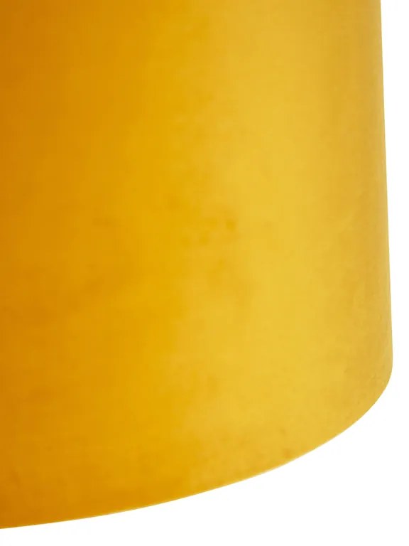 Candeeiro de suspensão com 3 abajures de veludo amarelo com dourado - Cava Country / Rústico