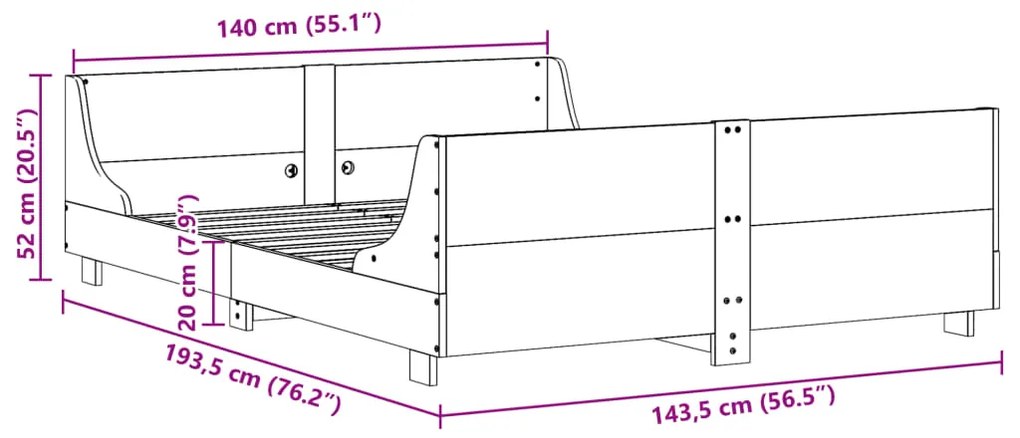 Cama sem colchão 140x190 cm pinho maciço castanho-mel