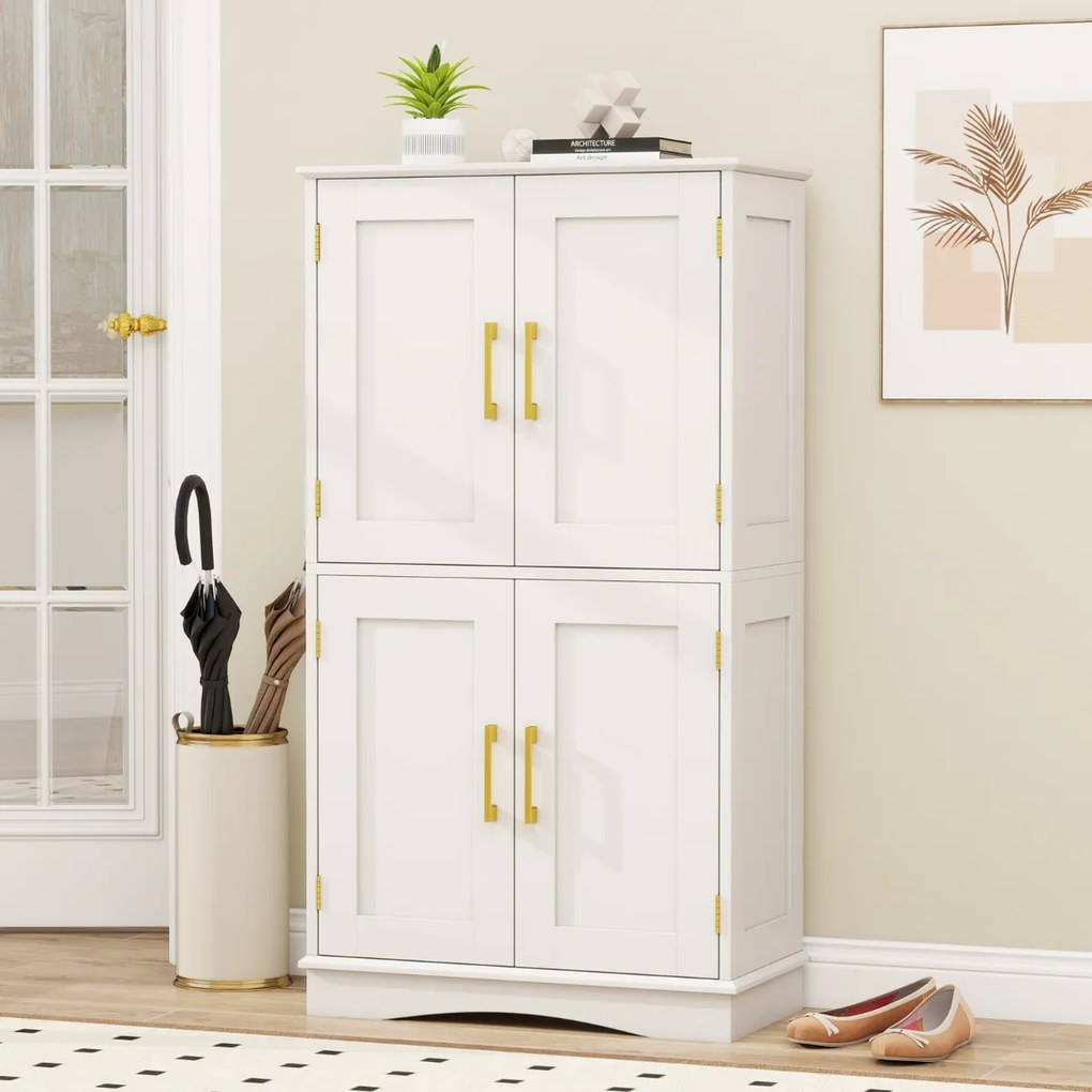 Móvel despensa cozinha 110 cm com 4 portas e 2 prateleiras ajustáveis Armário para cozinha sala de jantar Branco