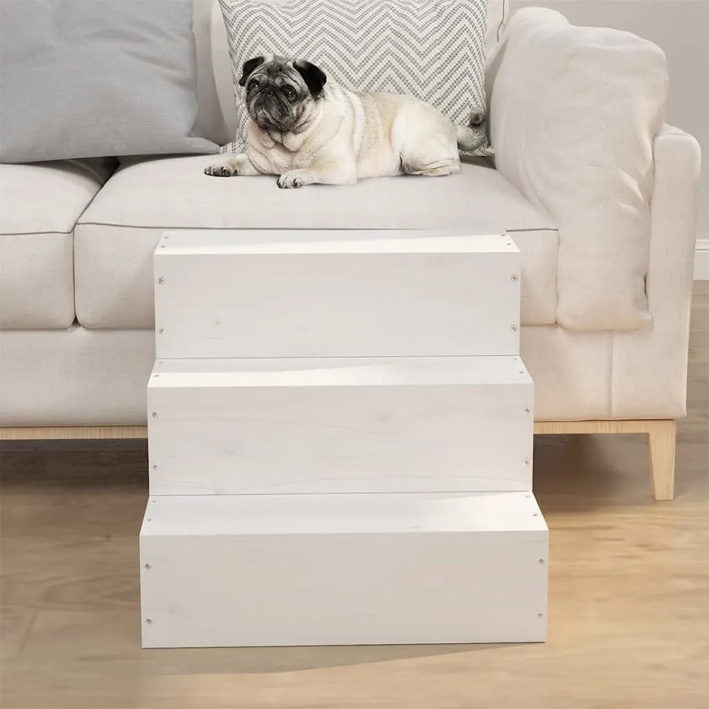 822462 vidaXL Escada p/ animais de estimação 40x37,5x35cm pinho maciço branco