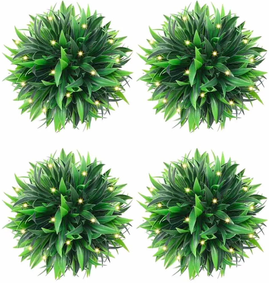 vidaXL Bolas artificiais de buxo com luzes LED 4 pcs verde 15 cm