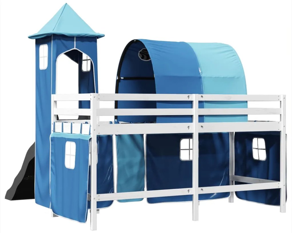 Cama alta para criança com torre 80x200 cm pinho maciço azul