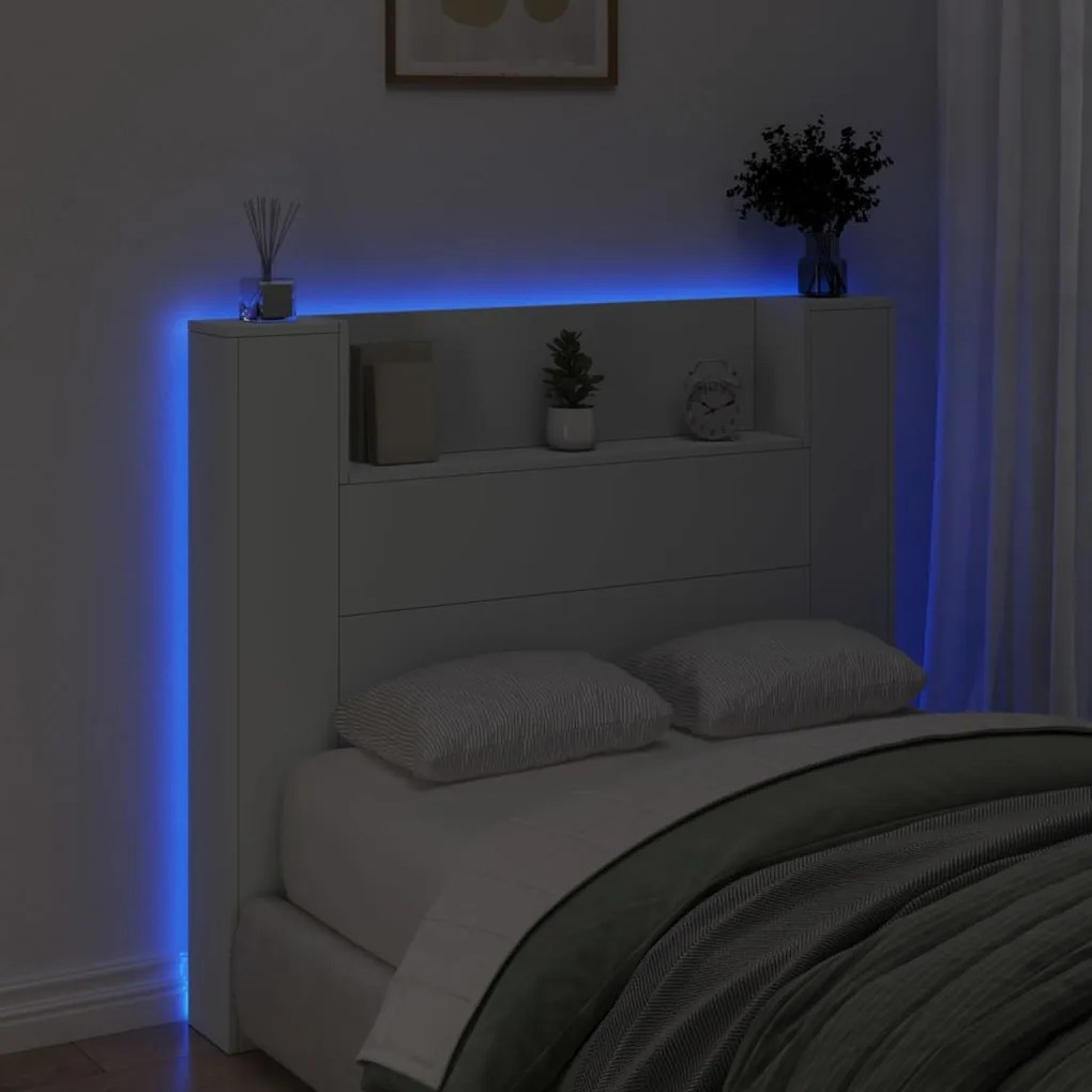 Armário de cabeceira com luzes LED 120x16,5x103,5 cm branco