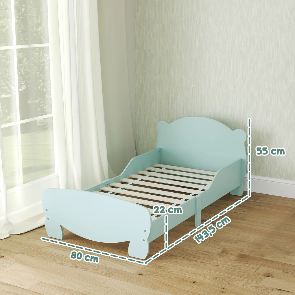 Cama infantil 70 x 140 cm (COLCHÃO NÃO INCLUIDO) com grades de segurança com tema de ursinhos, para meninos e meninas dos 3 aos 6 anos, verde
