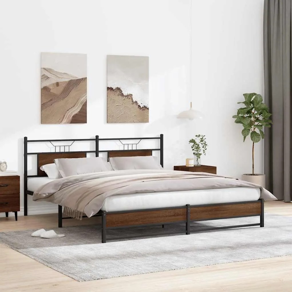 Estrutura cama sem colchão 180x200 cm metal carvalho castanho