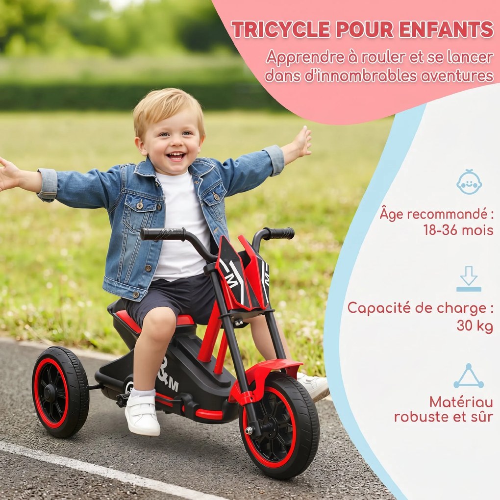 Triciclo para crianças, bicicleta de equilíbrio de 3 rodas com pedais para idades entre os 18 e os 36 meses, para uso no interior e no exterior, verme