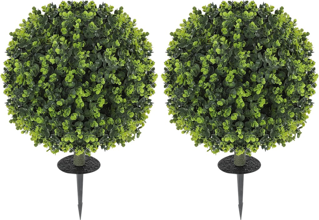 HOMCOM Conjunto de 2 plantas artificiais, esferas de buxo artificiais com estaca de solo, para interior e exterior, resistentes aos UV, verde | Aosom Portugal