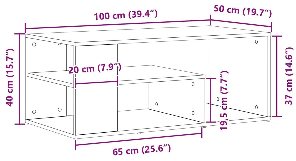 Mesa de Centro vidaXL Preto Carvalho 100x50x40 cm Madeira de Engenhari