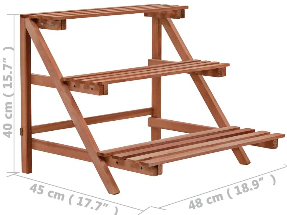 Suporte para plantas de 3 níveis madeira de cedro 48x45x40 cm