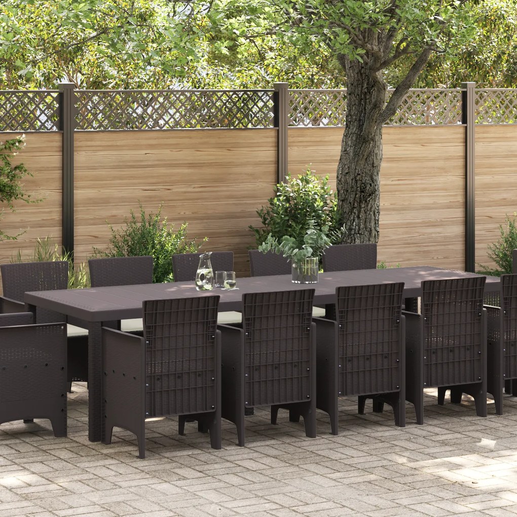 Conjunto de Jantar de Jardim vidaXL de 13 Peças com Almofadas de Rattan Marrom