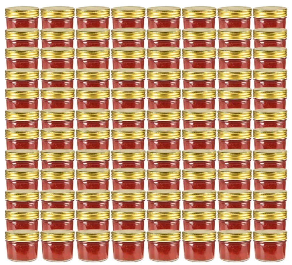 50797 vidaXL Frascos de vidro com tampas douradas 96 pcs 110 ml