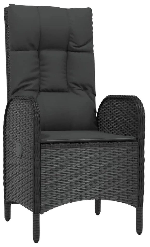 3 pcs conjunto de jantar p/ jardim c/ almofadões vime PE preto