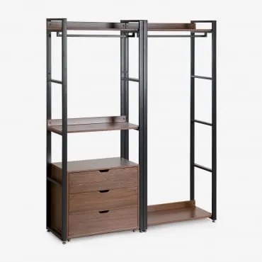 Armário Modular Aberto De 2 Peças Com Cabideiro, Gavetas Em Aço E Mdf Ariaster Preto - Sklum