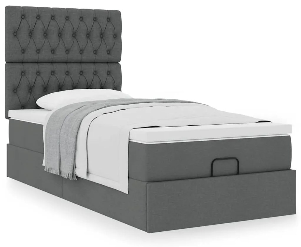 Estrutura cama otomana colchão 90x190 cm tecido cinzento escuro