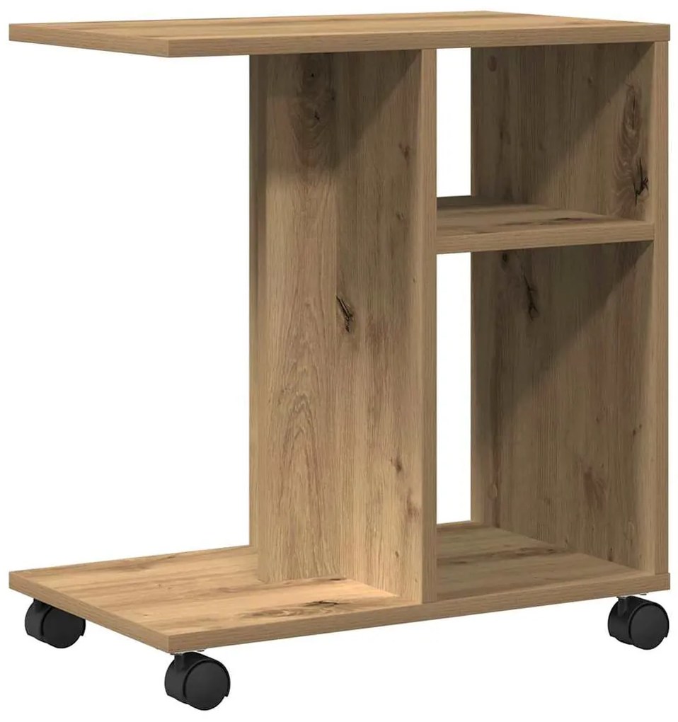 Mesa lateral vidaXL com rodas em Carvalho Artisan 50x30x55 cm de Madei